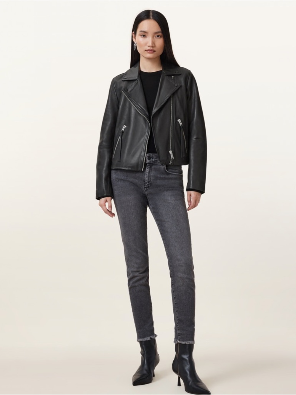 All Saints Dalby Black / Silver Leather Jacket - Size 6 - Picture 8 of 14